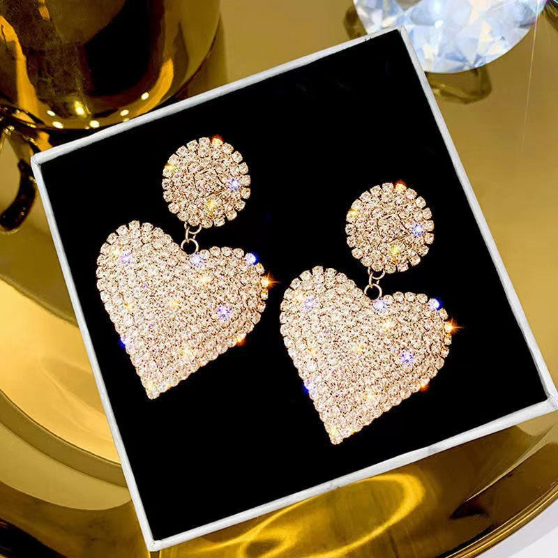 Wholesale Full diamond heart earrings peach heart earrings exaggerated earrings